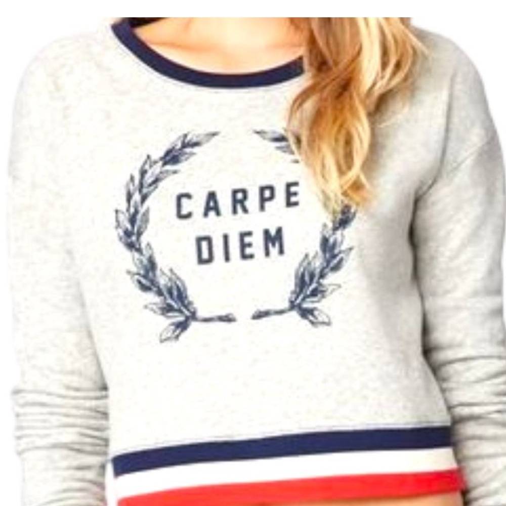 Aeropostale gray Carpe Diem sweatshirt, gray red white blue, Size L good cond